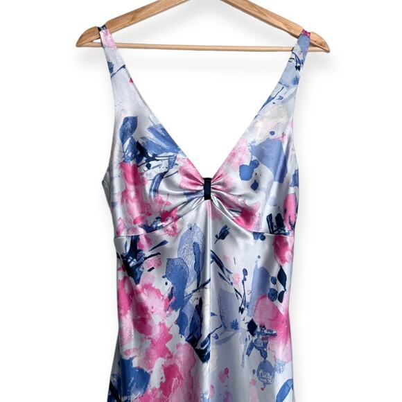 Jones New York Satin Empire Waist Fairy Floral Y2K Maxi Slip Dress Womens Size M - Picture 3 of 13